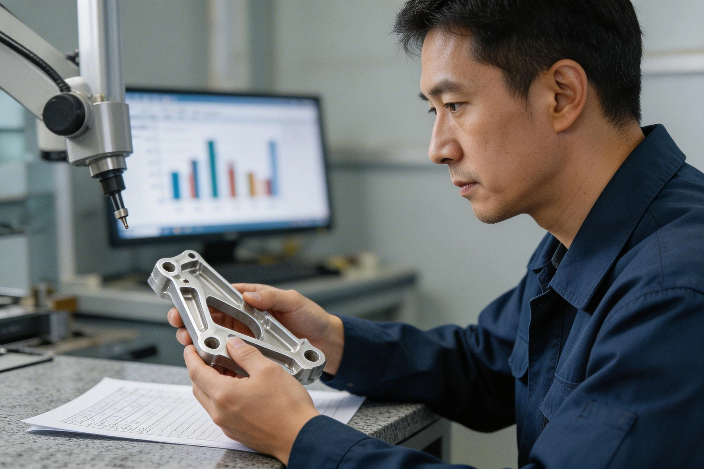First-article inspection of multi-axis machined aerospace part with CMM measurement