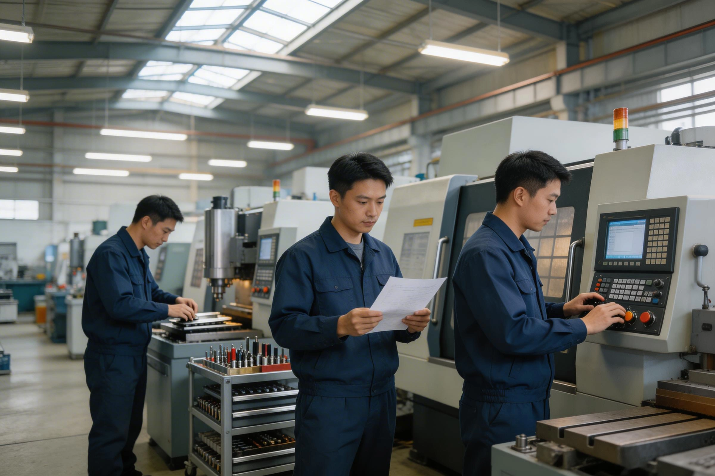 CNC machining factory team and equipment