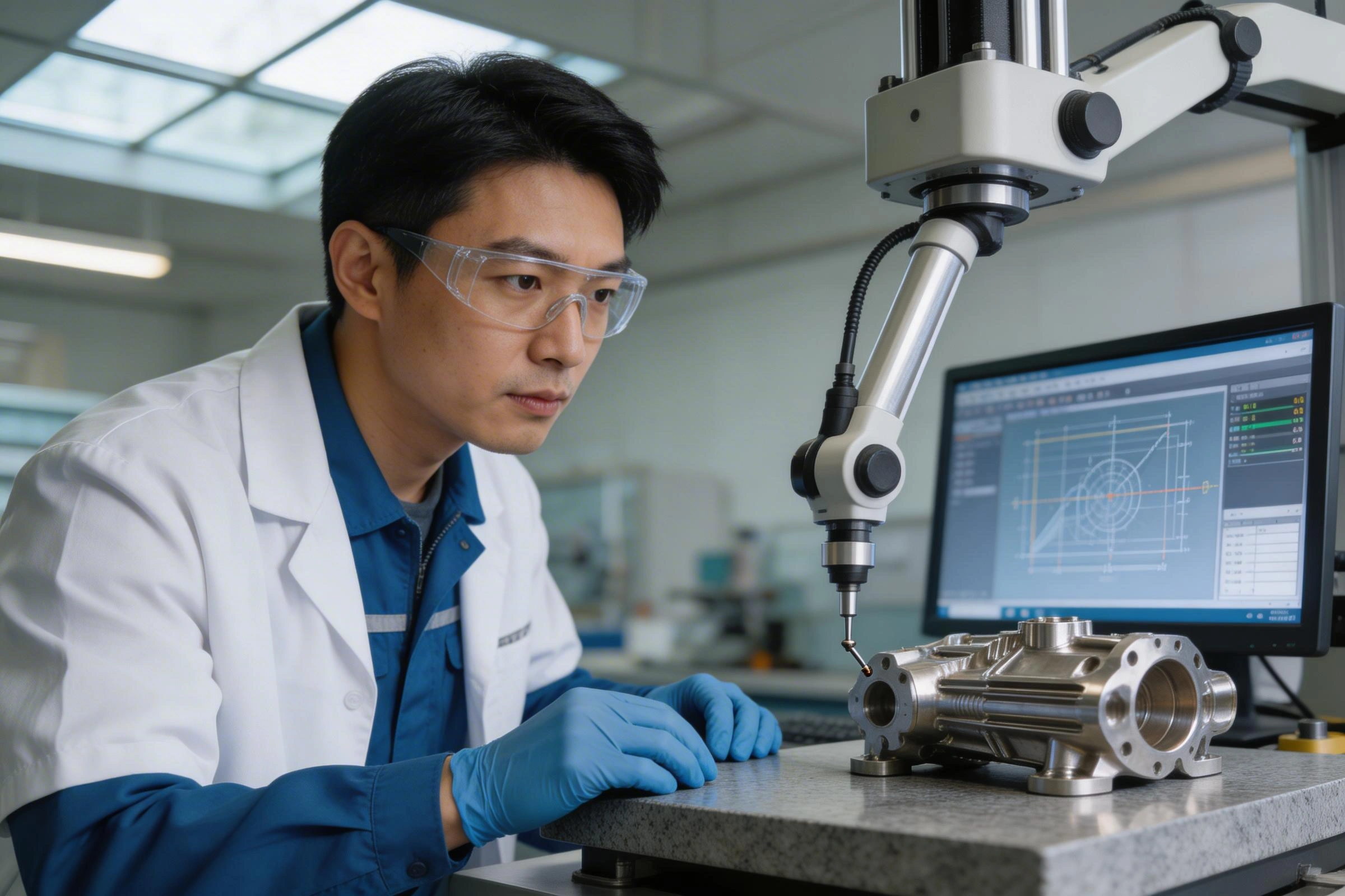 Dimensional measurement of aerospace CNC component with tolerance records