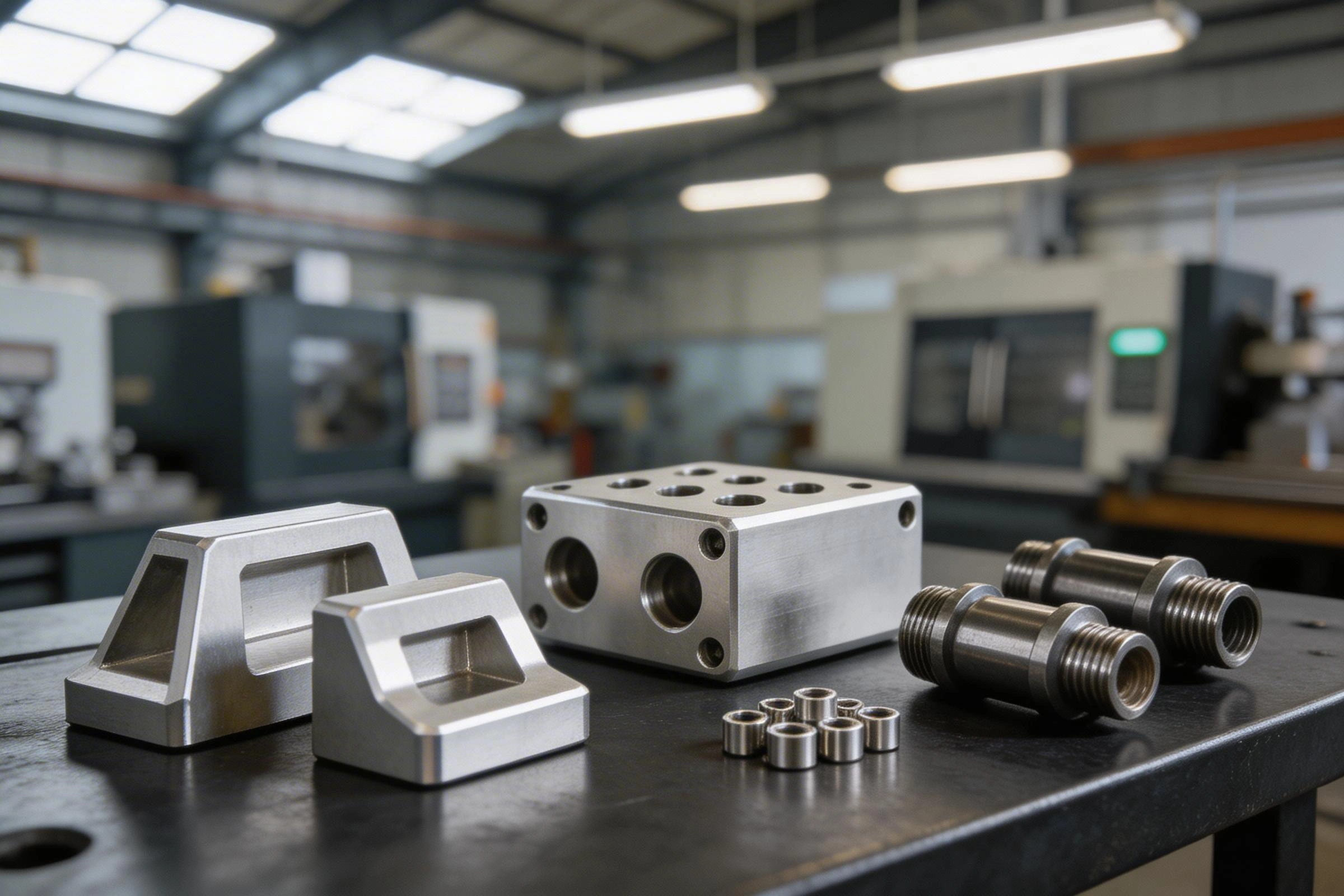 Aerospace CNC machined parts prepared for dimensional and visual inspection