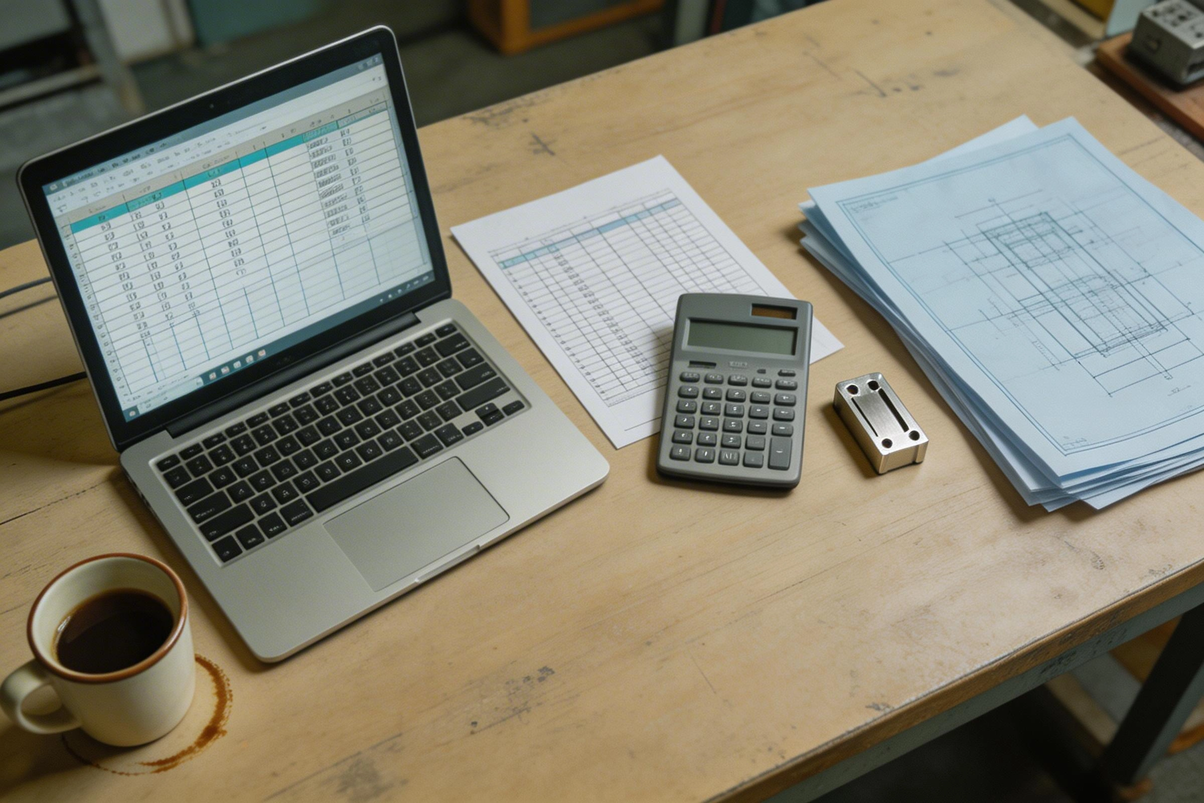 OEM budget planning for CNC machined parts with cost breakdown on laptop