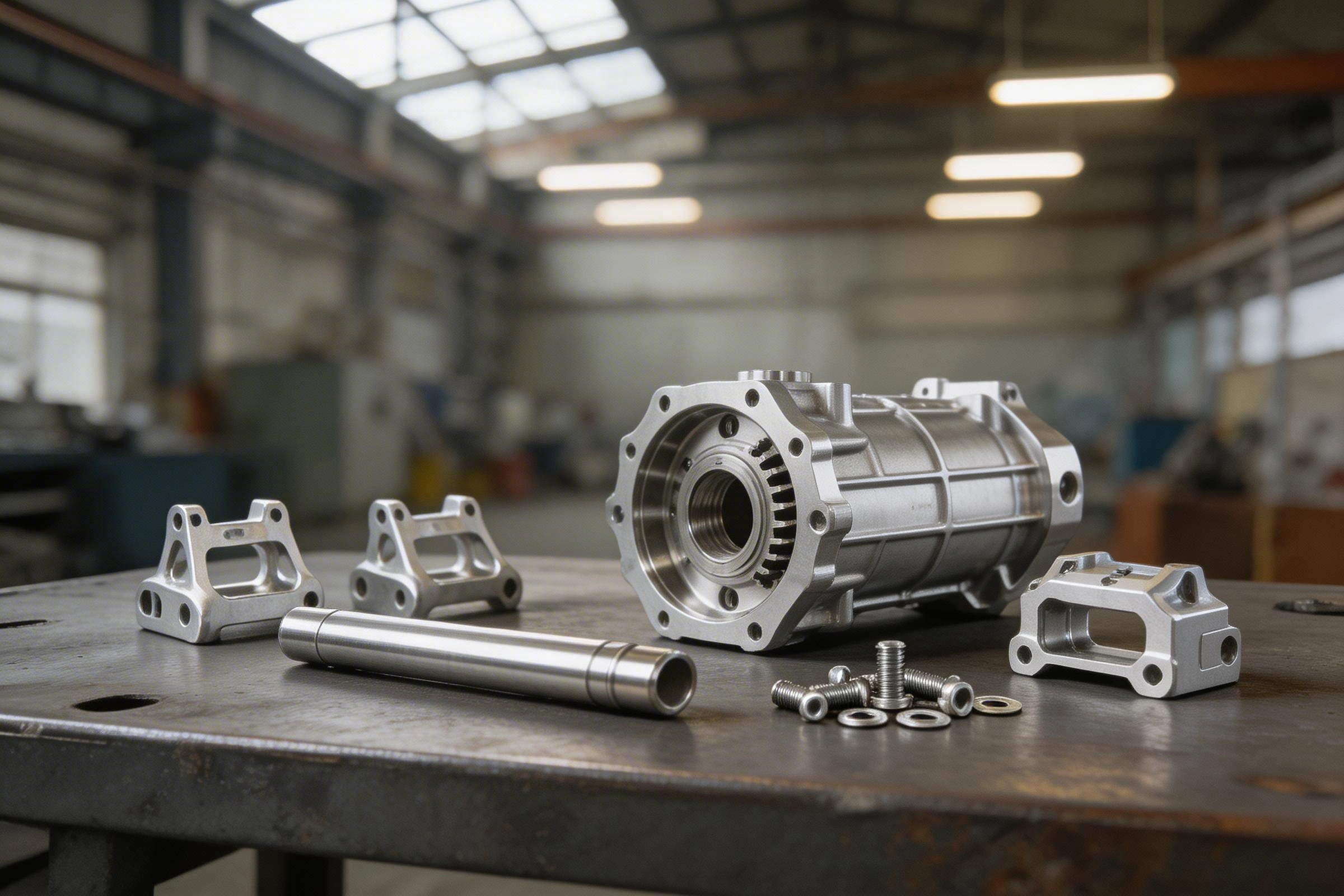 CNC machined automotive components including housings and precision brackets