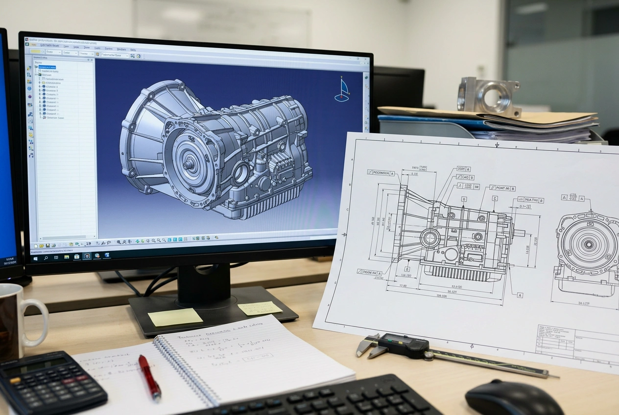Automotive RFQ package review with CAD model and GD&T drawing