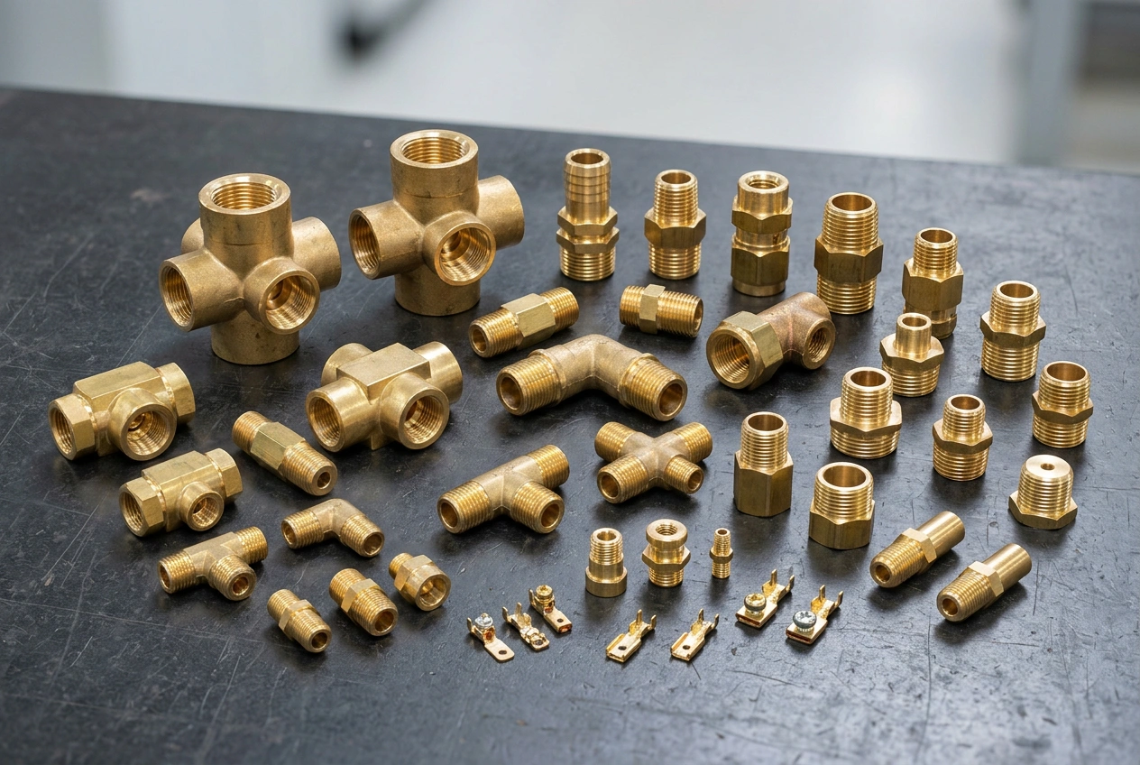 CNC lathe cutting brass bar with controlled chips