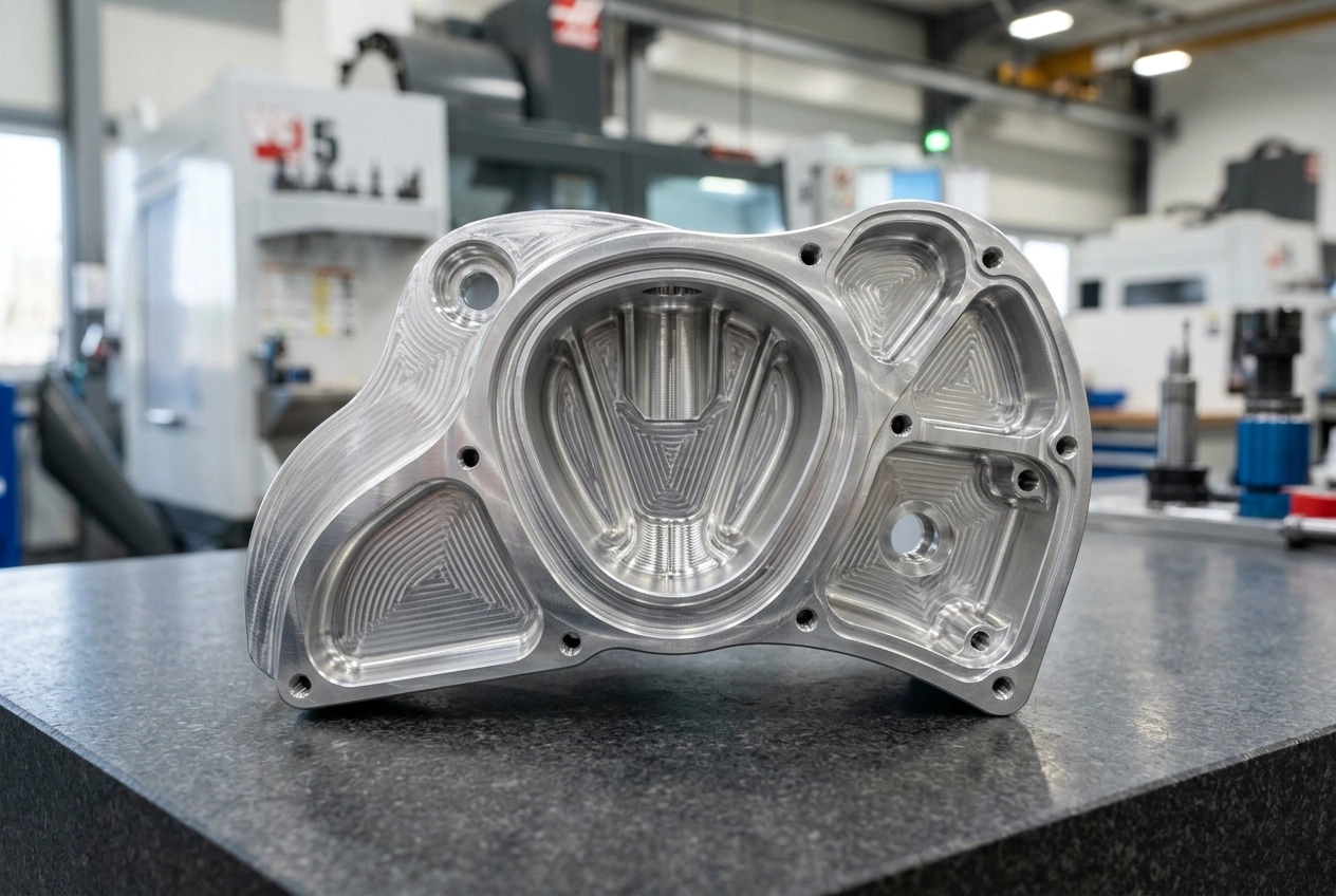 Multi-axis CNC machined aerospace aluminum part with compound curved surfaces and tight tolerances