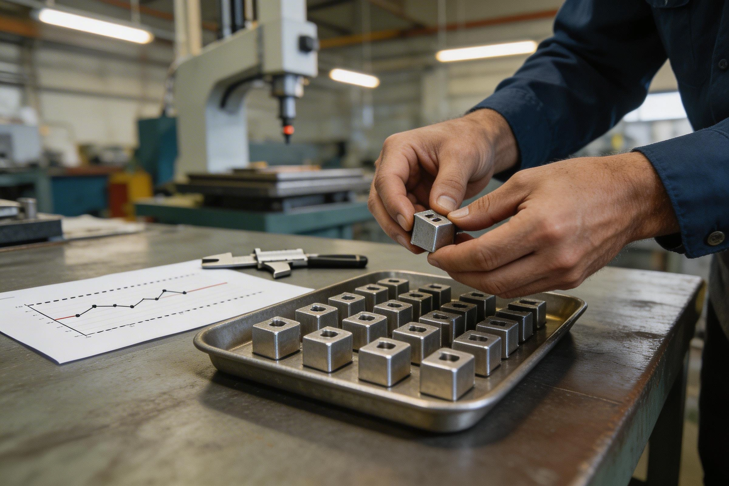 Dimensional inspection of high-volume CNC parts with CMM and statistical sampling plan