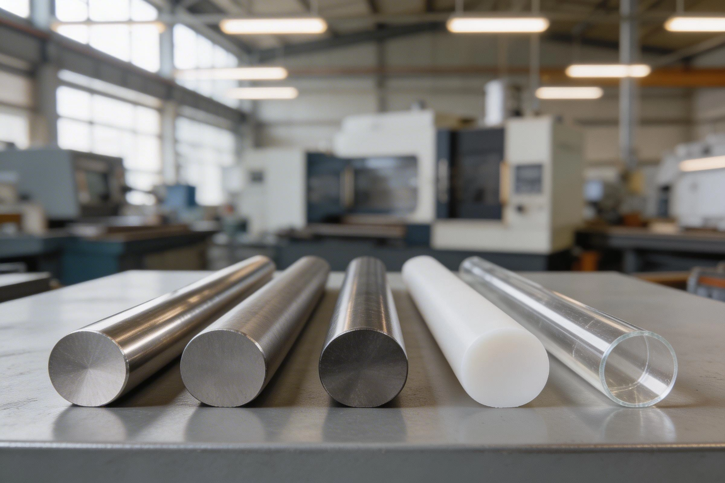 Medical machining material options including stainless steel titanium and polymer stock