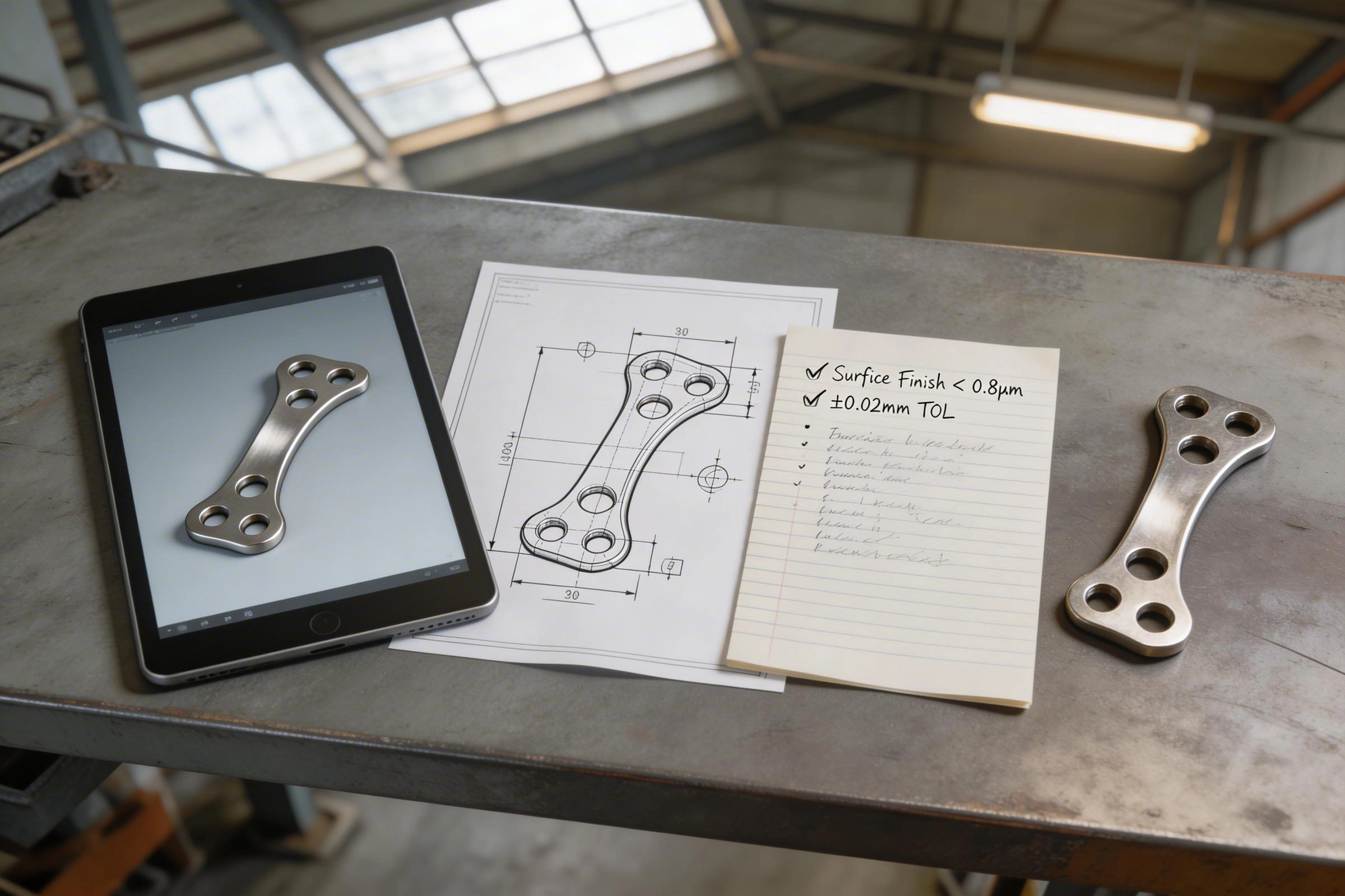 Medical component RFQ package with CAD model and quality requirement notes