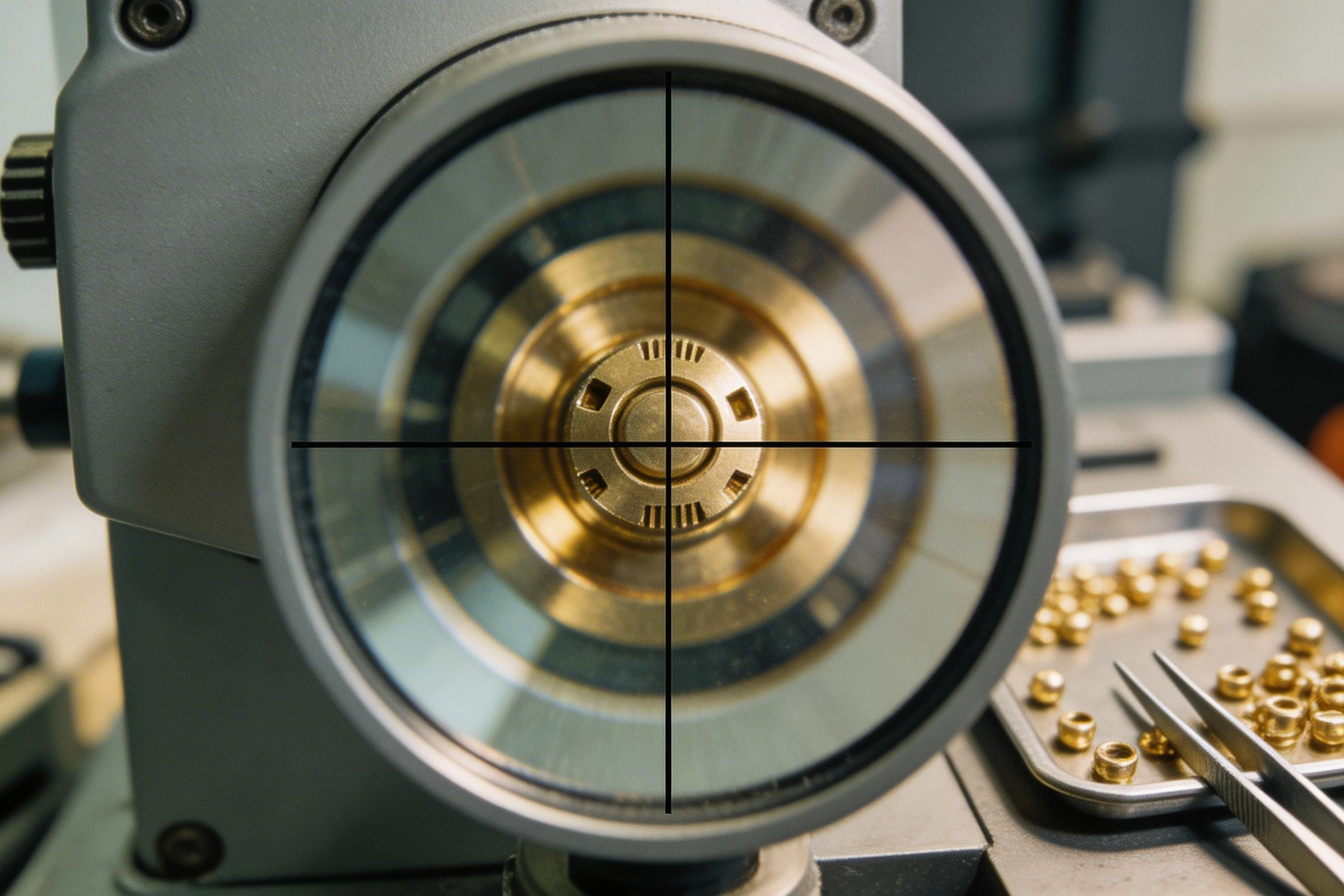 Optical measurement system verifying dimensions of tiny CNC machined parts in metrology lab