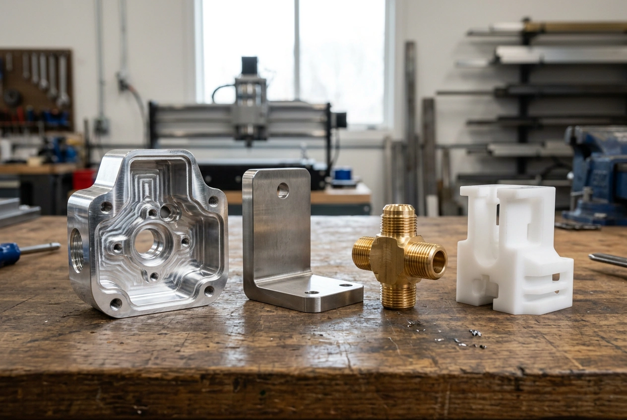 CNC milled parts in aluminum stainless steel brass and engineering plastic materials