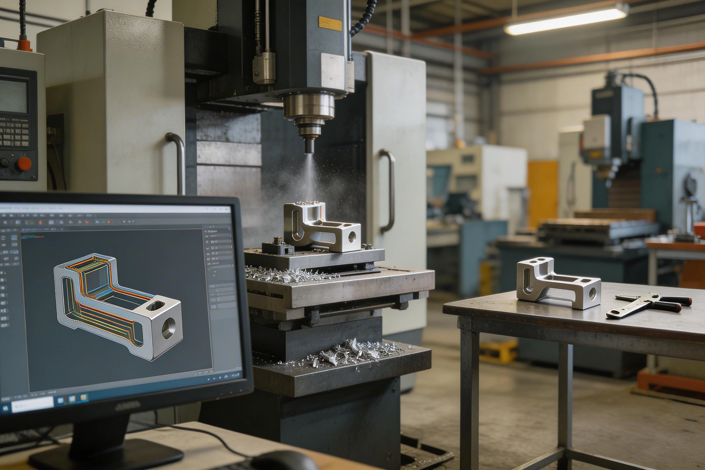 CNC milling workflow from CAD programming to finished part inspection and quality check