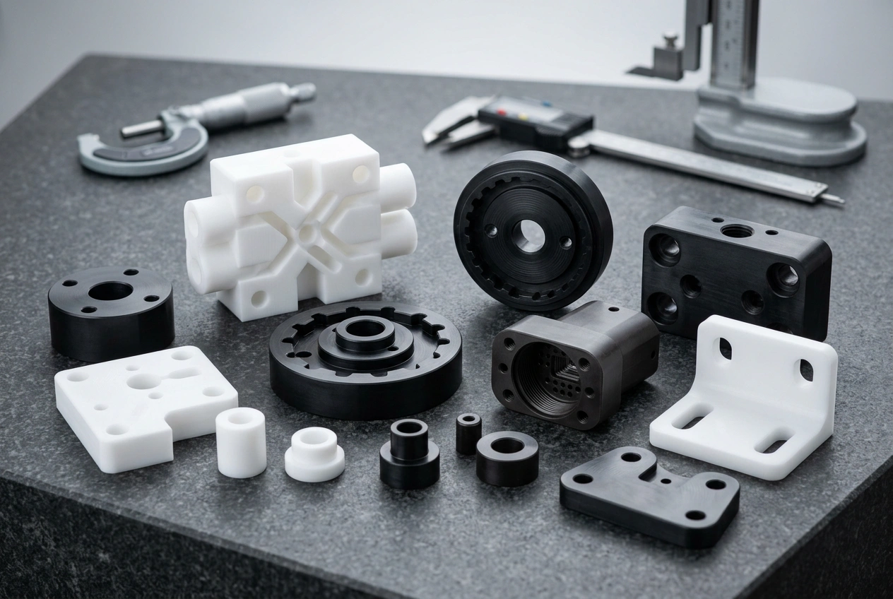Assorted CNC machined plastic parts for electronics and industrial equipment