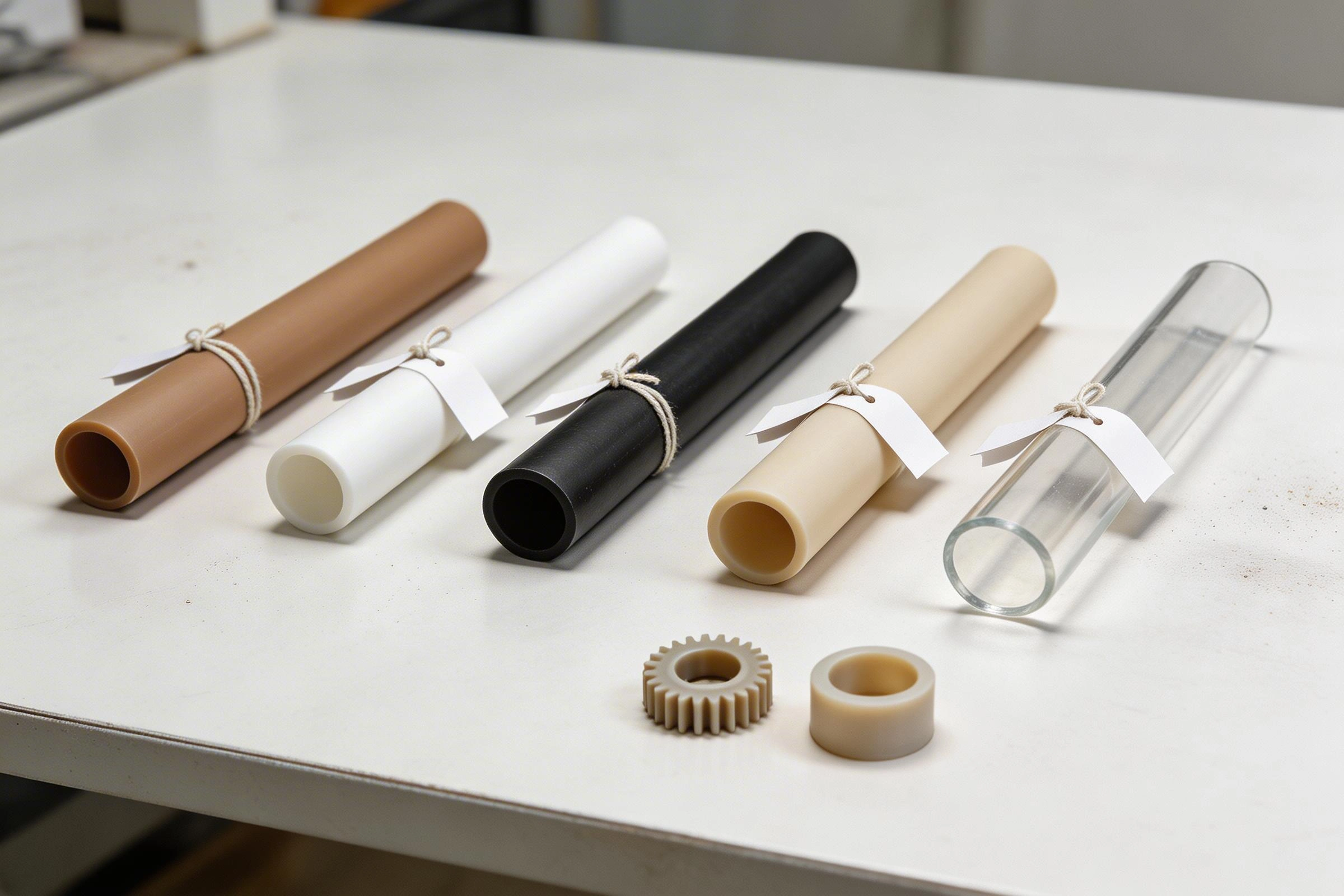 Engineering plastic rods and machined polymer samples