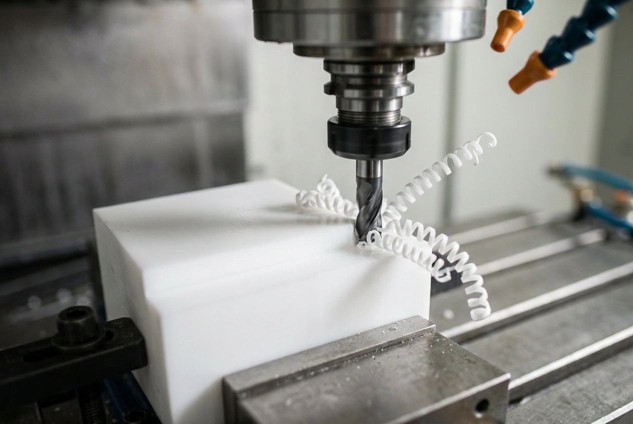 Machined plastic components with matte and polished surface examples