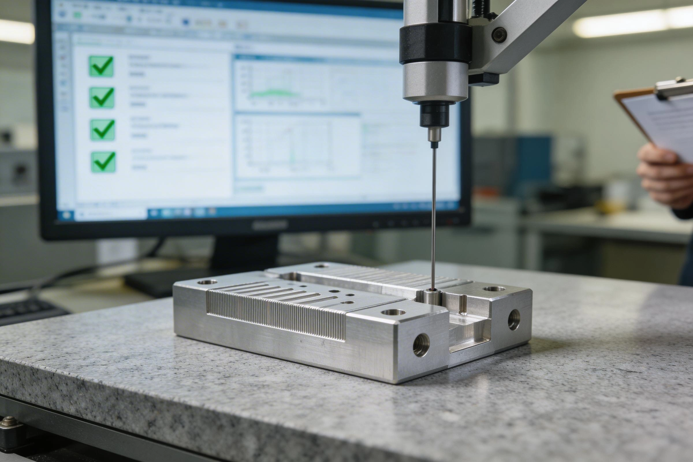 CMM inspection of CNC prototype with first-article measurement report