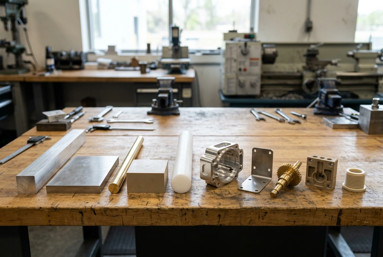 Prototype material stock including aluminum stainless steel brass PEEK and nylon