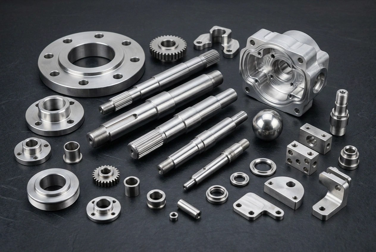 Inspector measuring a stainless steel machined part with calipers